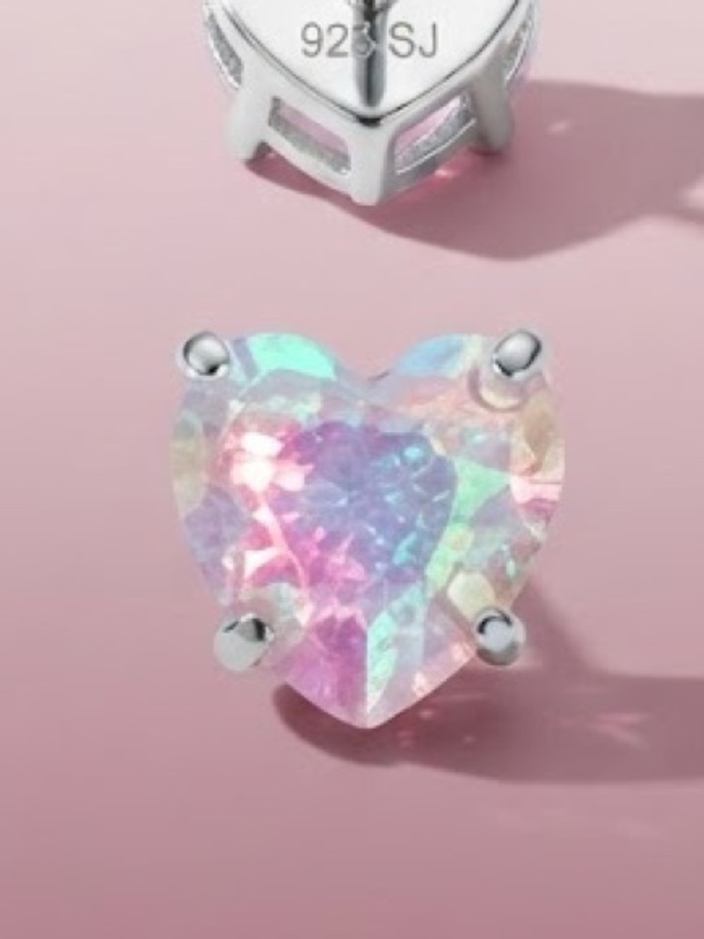 Silver 925 Iridescent multi color Heart litmus stone Stud Earrings(tornado piedr